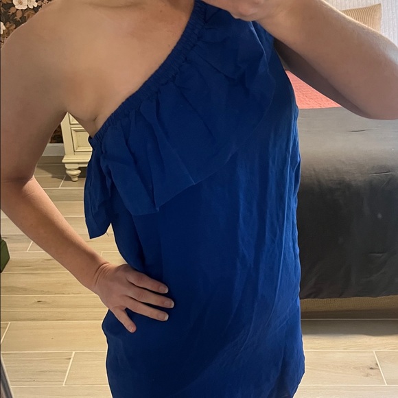J. Crew One-Shoulder Dress in Deep Blue - Picture 3 of 7